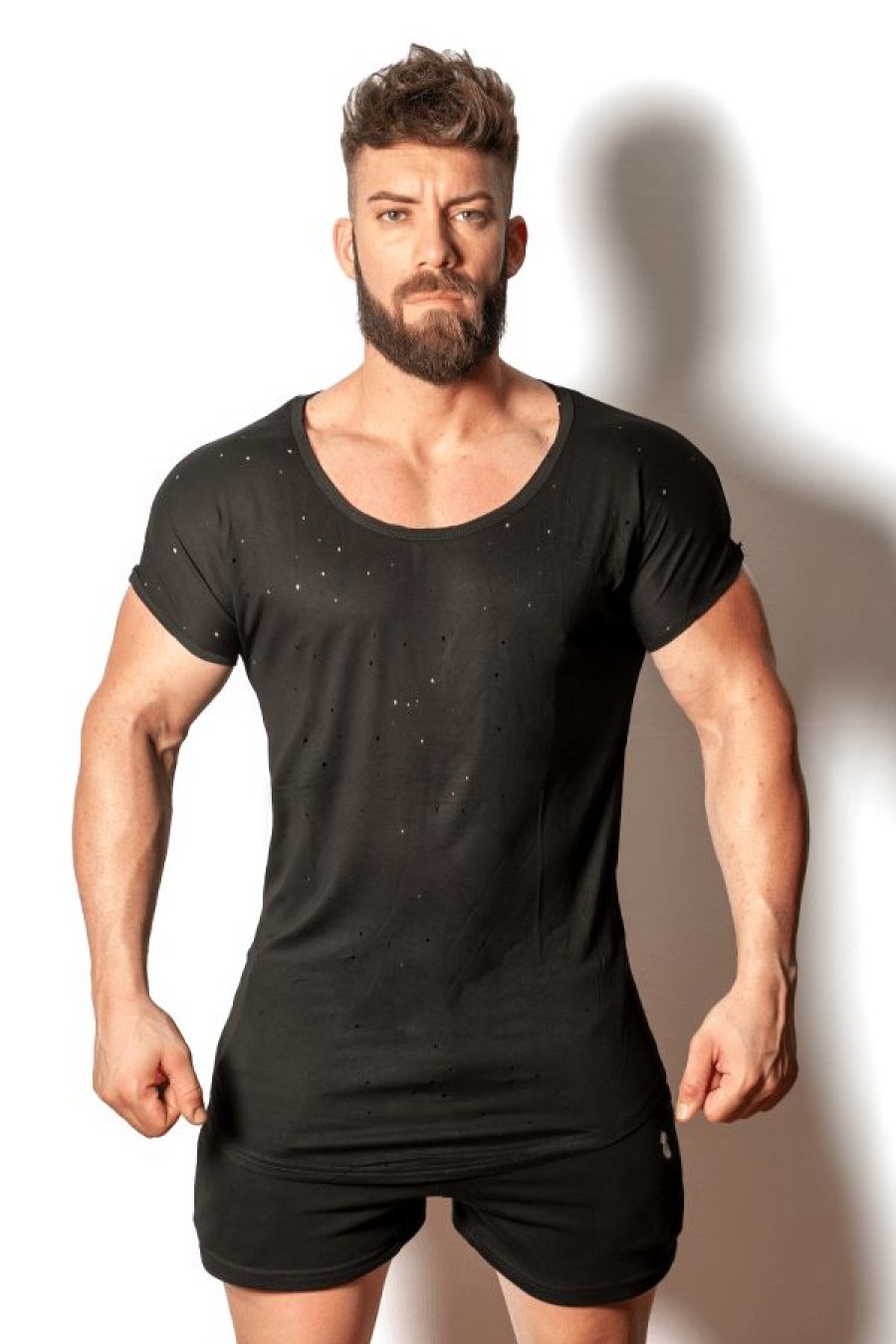 Tops * | Classic Round Neck T-Shirt With Holes Black Best Quality