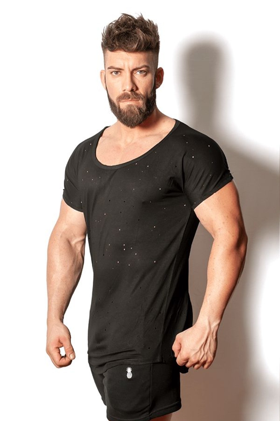 Tops * | Classic Round Neck T-Shirt With Holes Black Best Quality