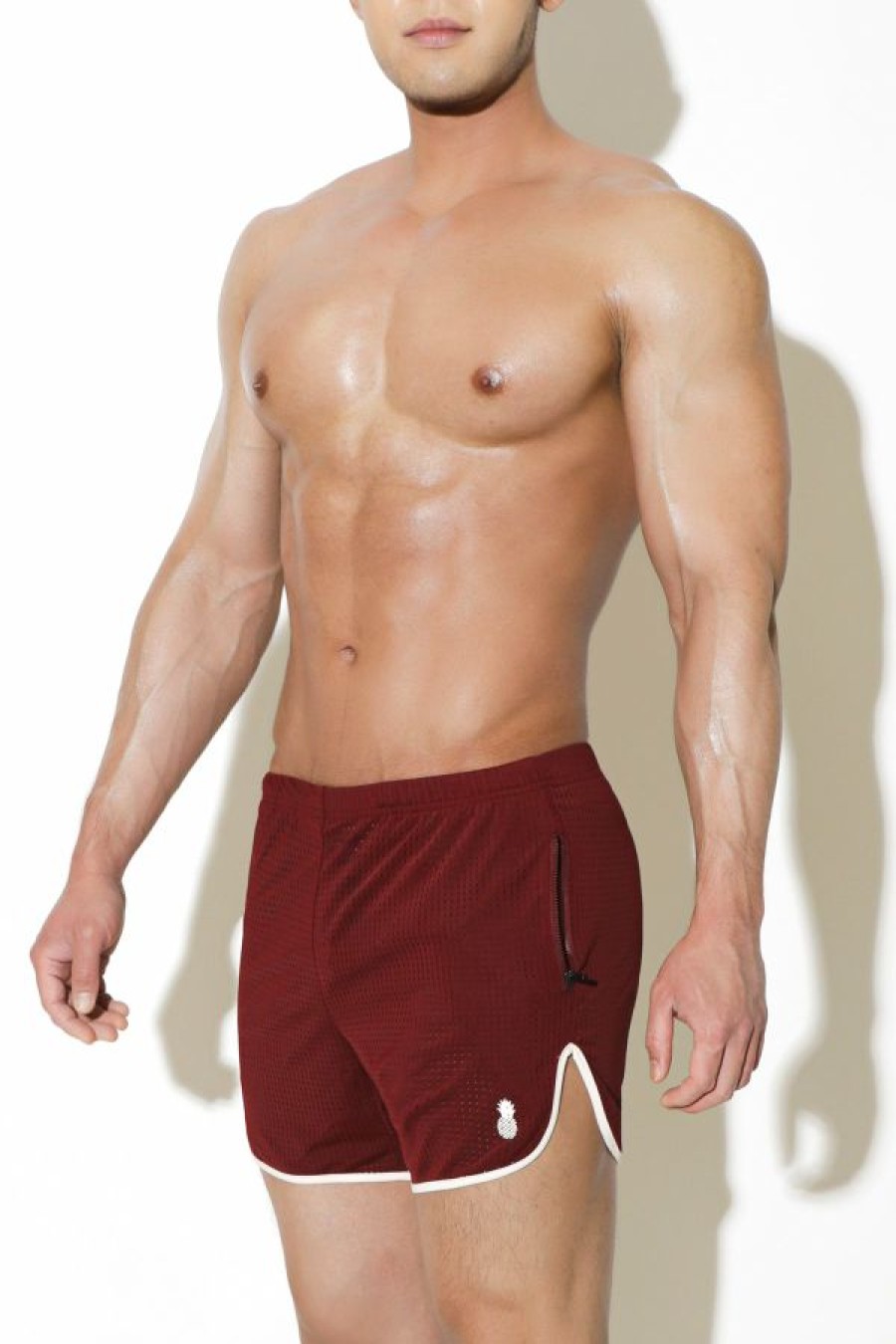 Bottoms * | Work It Out Perforated Short Shorts Maroon Cheap