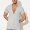 Tops * | Fitted Deep V Neck Polo Shirt Grey Top Sell