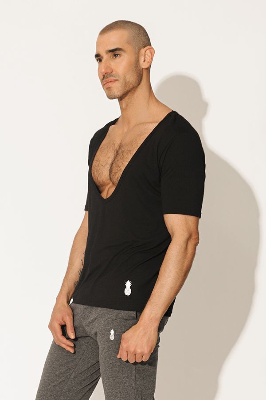 Tops * | Take The Plunge V Neck T-Shirt With Elbow Length Sleeves Black Opening Sales