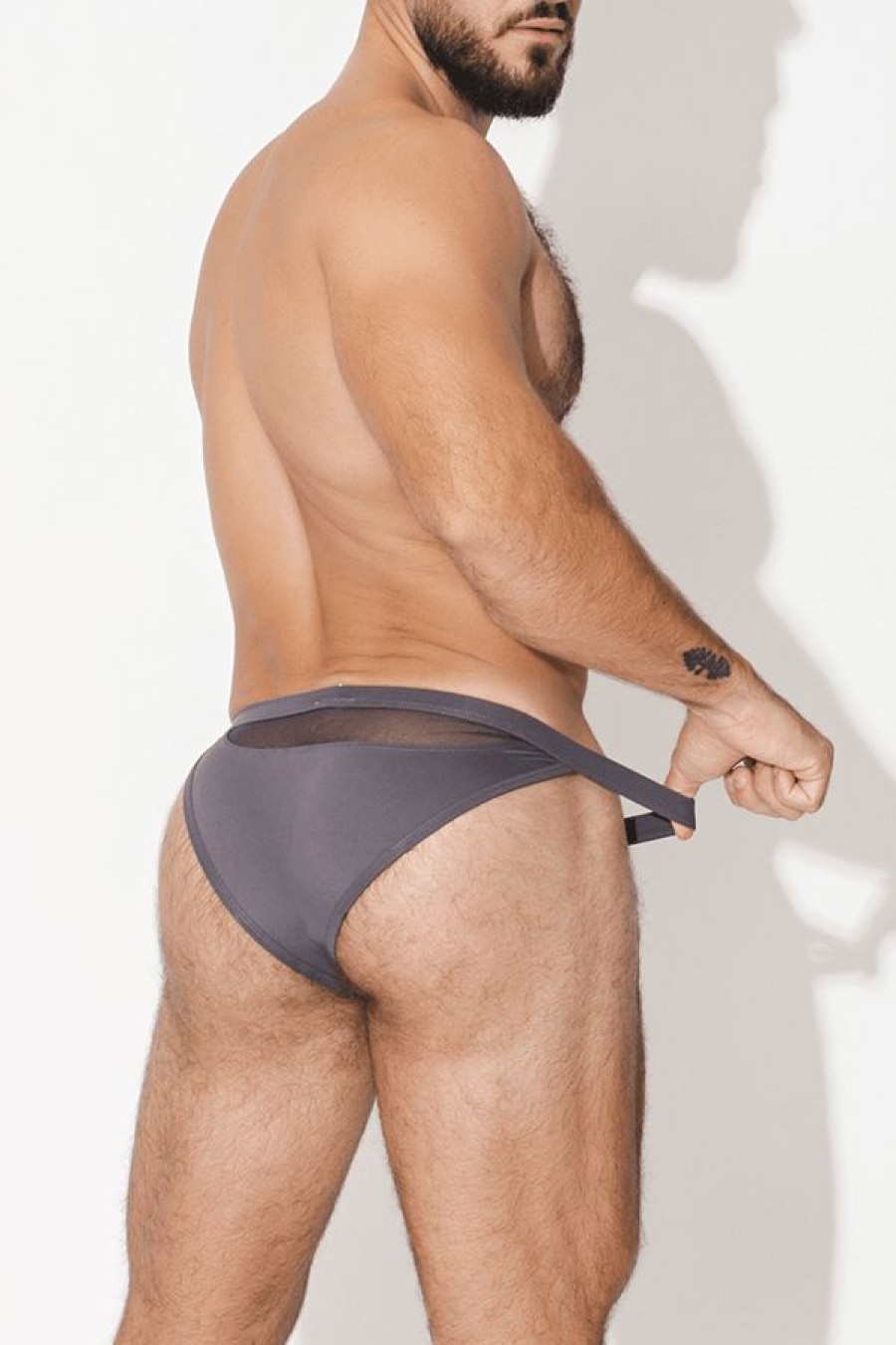 Bottoms * | Play Swim Briefs With Rear Mesh Window Dark Fashionable Grey