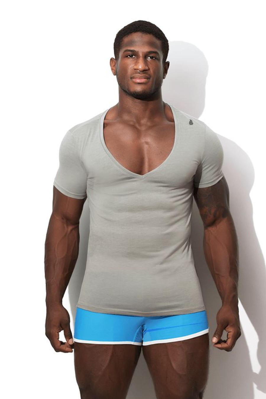 Tops * | Fitted Deep V Neck T Shirt Grey Unique