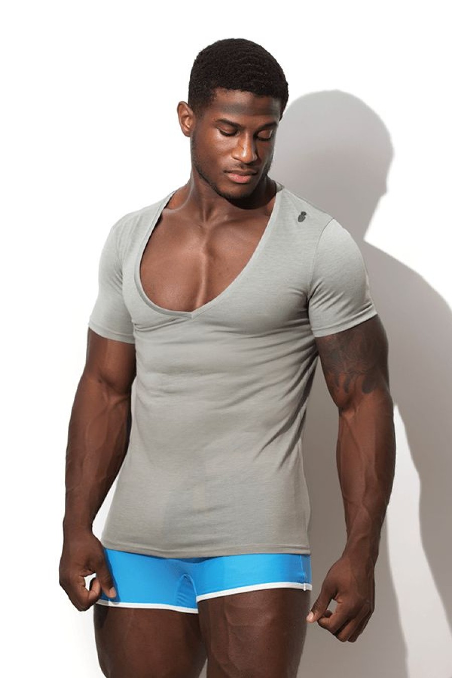 Tops * | Fitted Deep V Neck T Shirt Grey Unique