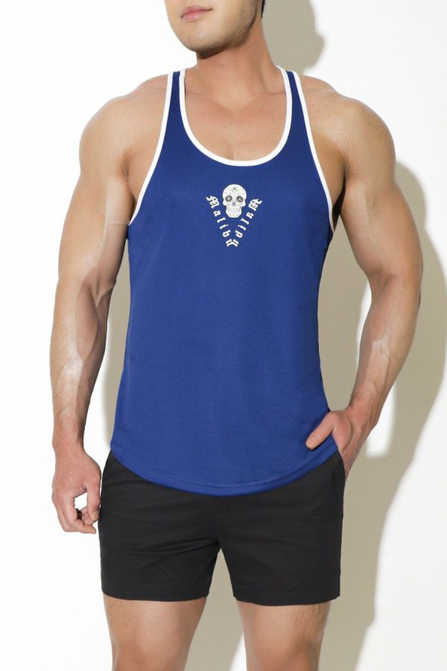 Tops * | Chaos Dri Fit White Trim Tank Top Dark W/ Skull Design Cheap Online Blue