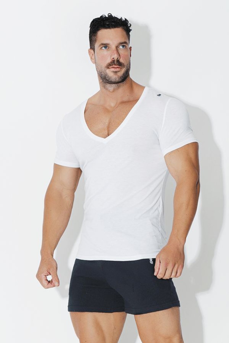 Tops * | Fitted Deep V Neck T Shirt White Best Quality